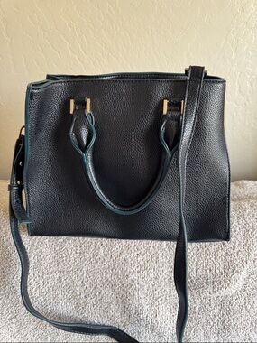 H&M Black Pebbled Satchel with Gold-Tone Accents